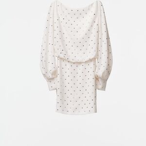 Zara Into The Night Rhinestone Studded Cream Longsleeve Dress Size S